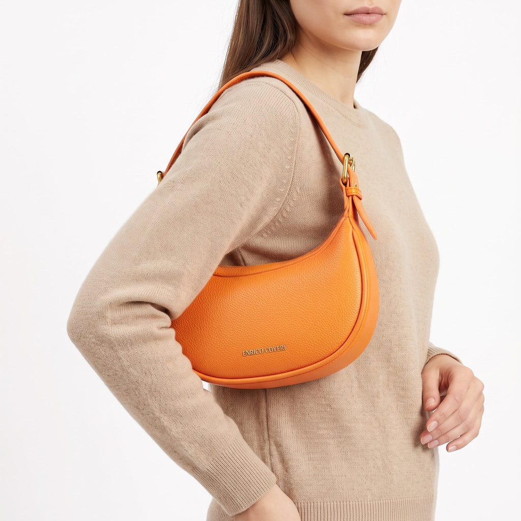 Enrico Coveri Borsa Hobo in Ecopelle Arancione con Dettagli Dorati - Stile Donna Bags