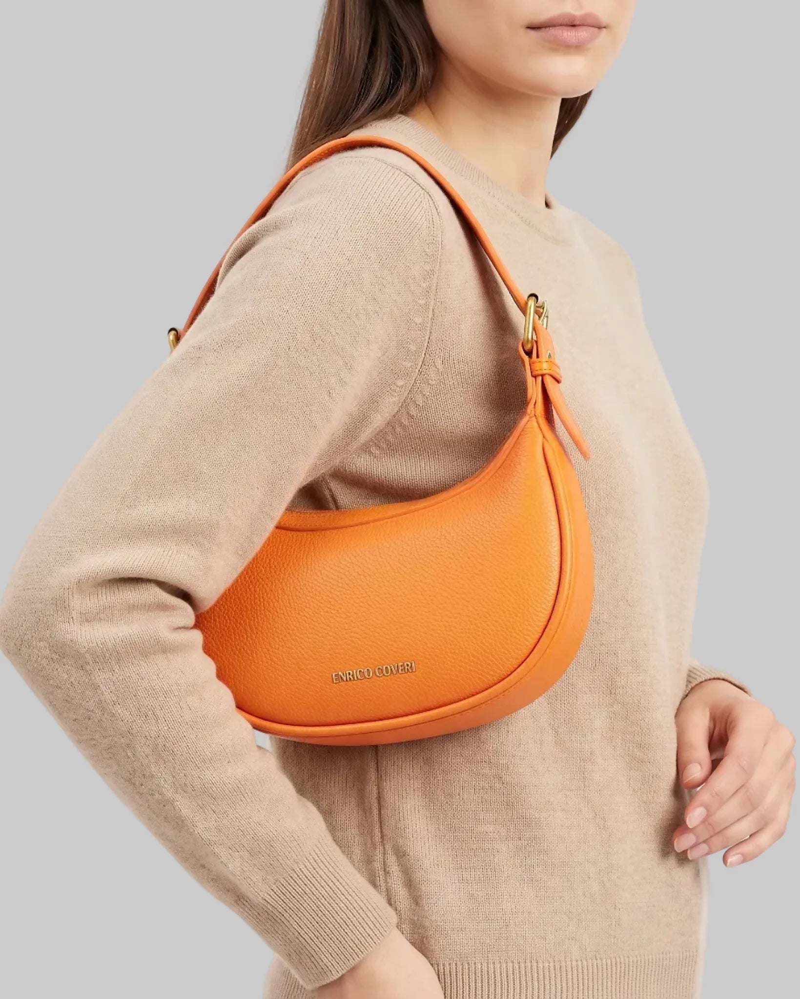 Enrico Coveri Borsa Hobo in Ecopelle Arancione con Dettagli Dorati - Stile Donna Bags