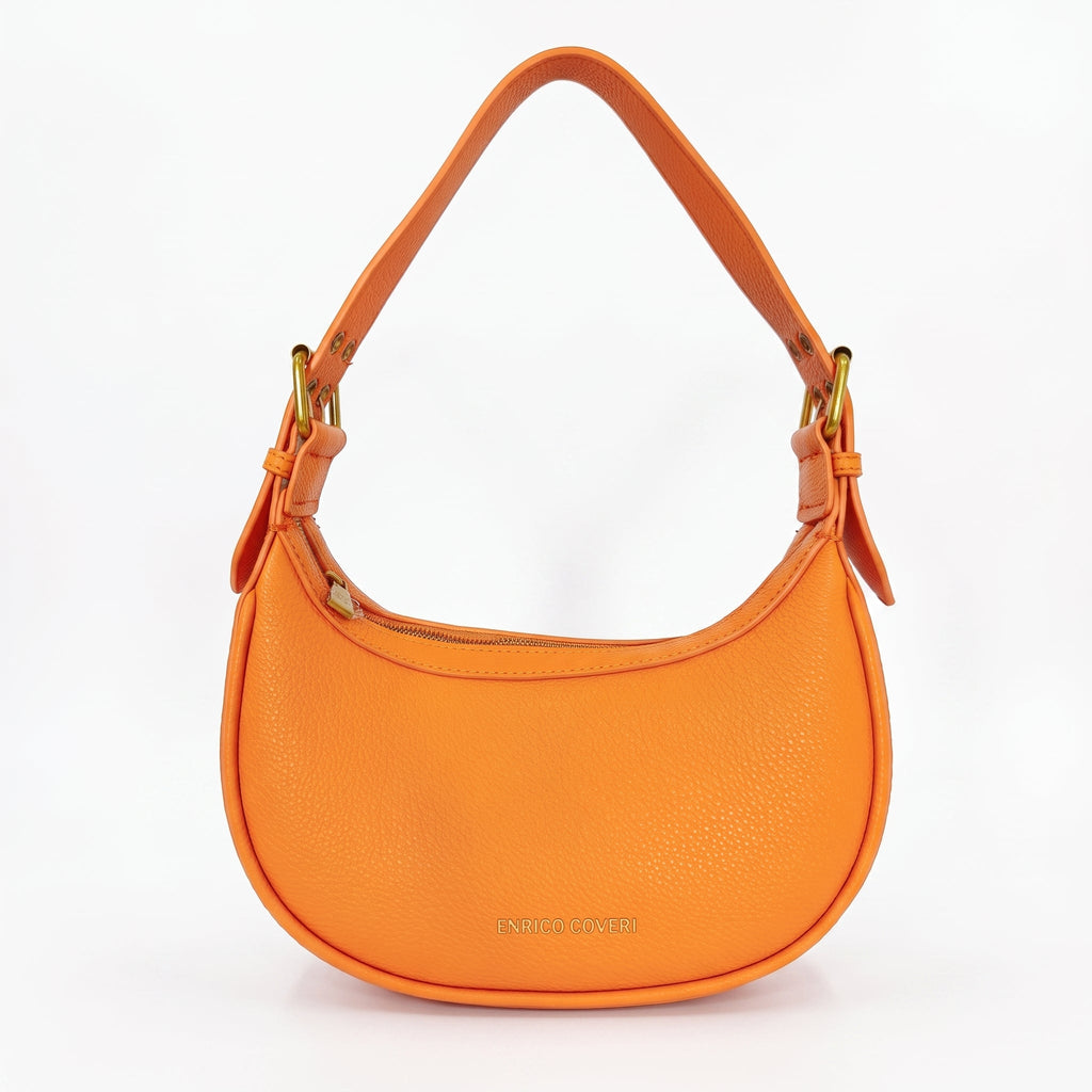 Enrico Coveri Borsa Hobo in Ecopelle Arancione con Dettagli Dorati - Stile Donna Bags