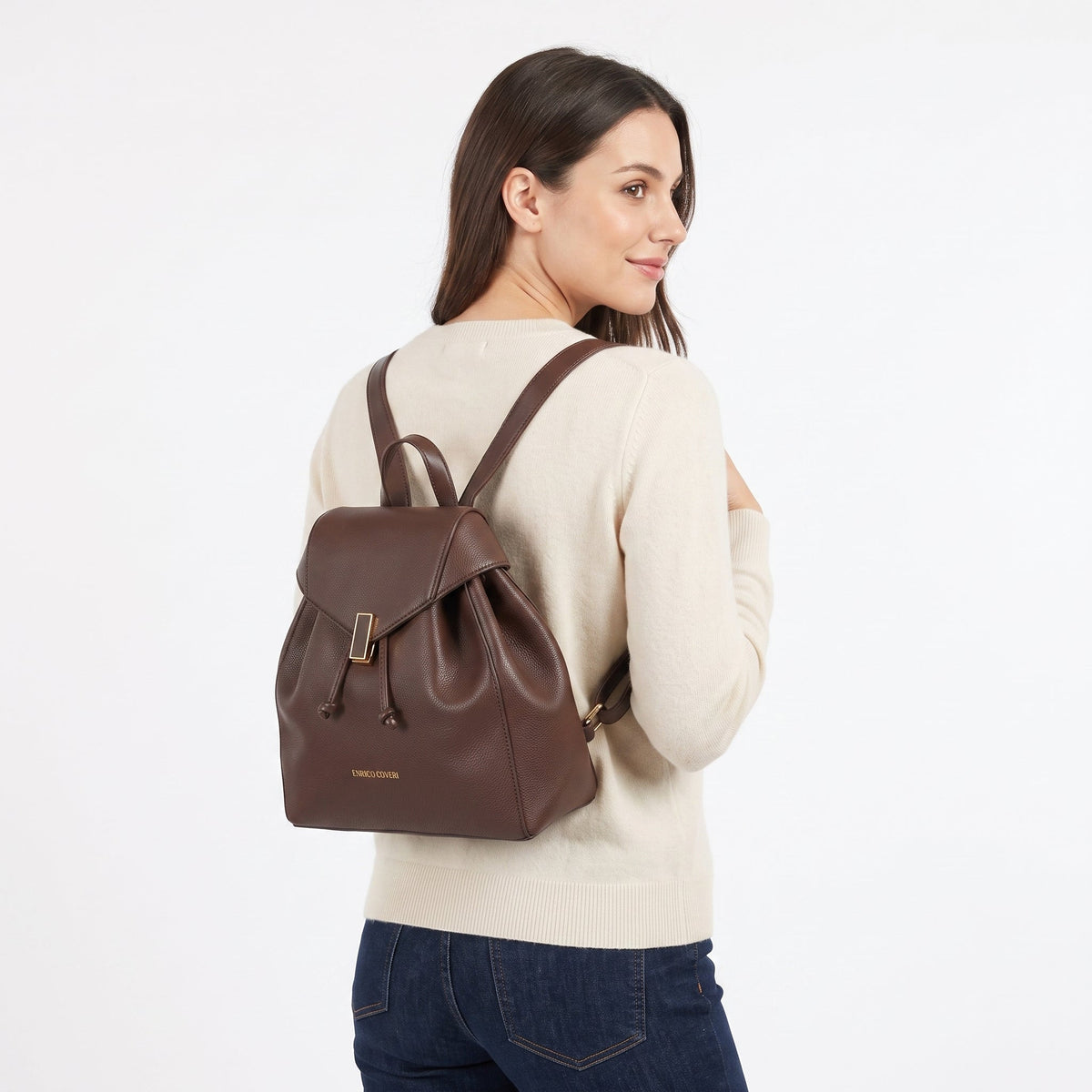 Enrico Coveri Zaino in Ecopelle Marrone con Finiture Dorate - Stile Donna - Catania