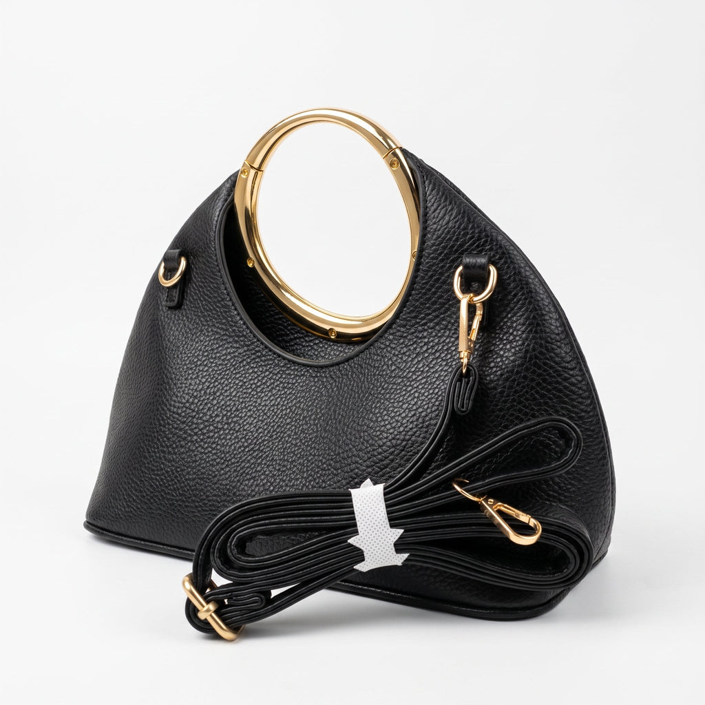 Halo – Borsa a Mano in Ecopelle con Manico Circolare Dorato - Stile Donna - Catania