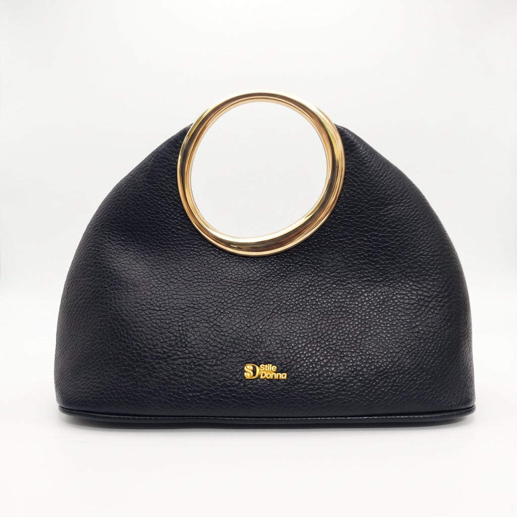 Halo – Borsa a Mano in Ecopelle con Manico Circolare Dorato - Stile Donna - Catania
