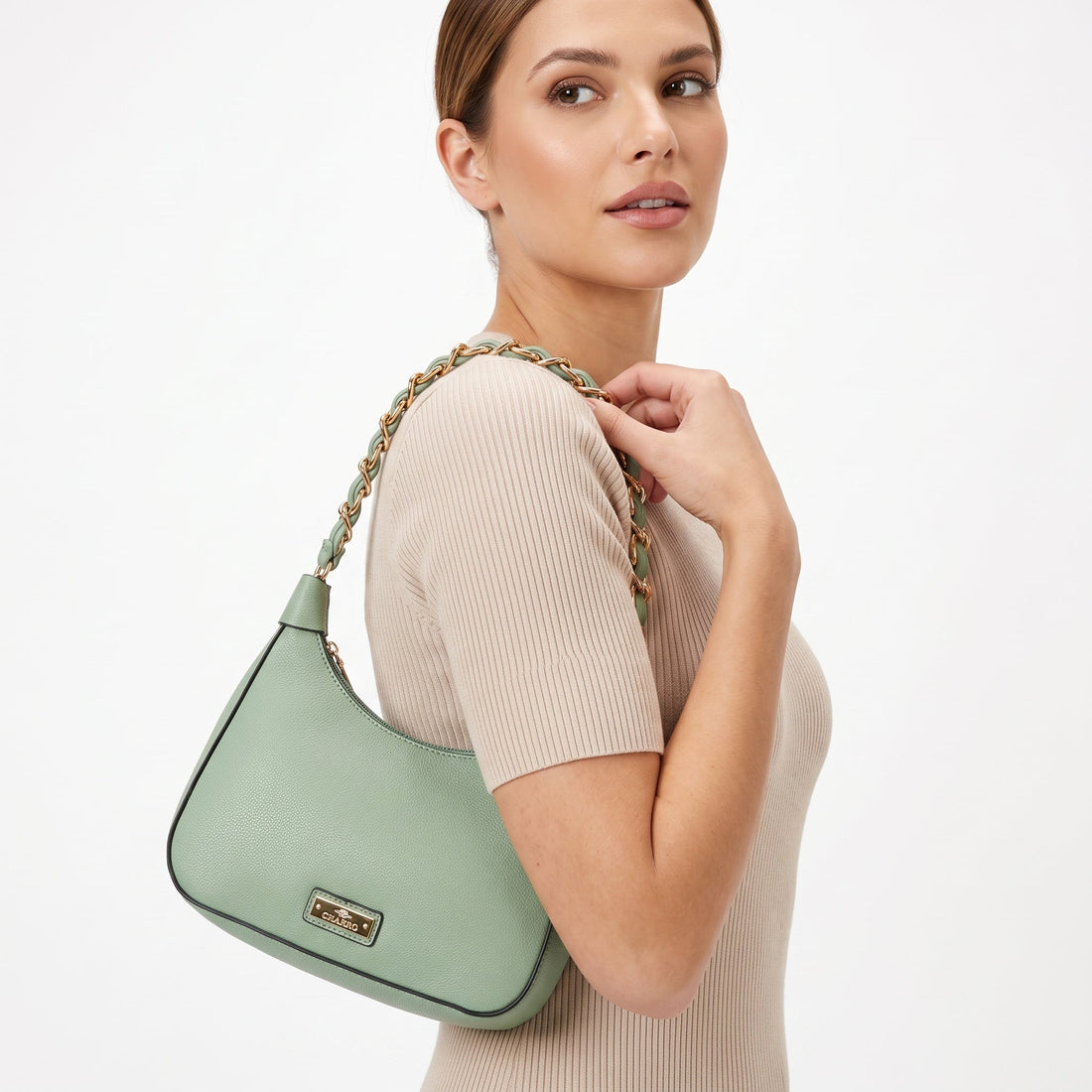 Hobo Bag Charro Verde con Catena Dorata e Tracolla Rimovibile
