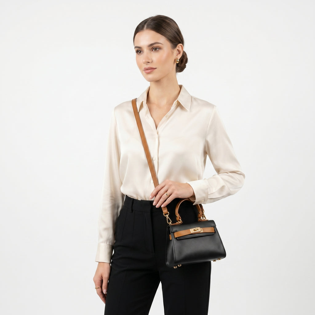 Mini Beky Borsa a Mano con Design Mix di Colori in Vera Pelle - Made in Italy - Stile Donna Bags