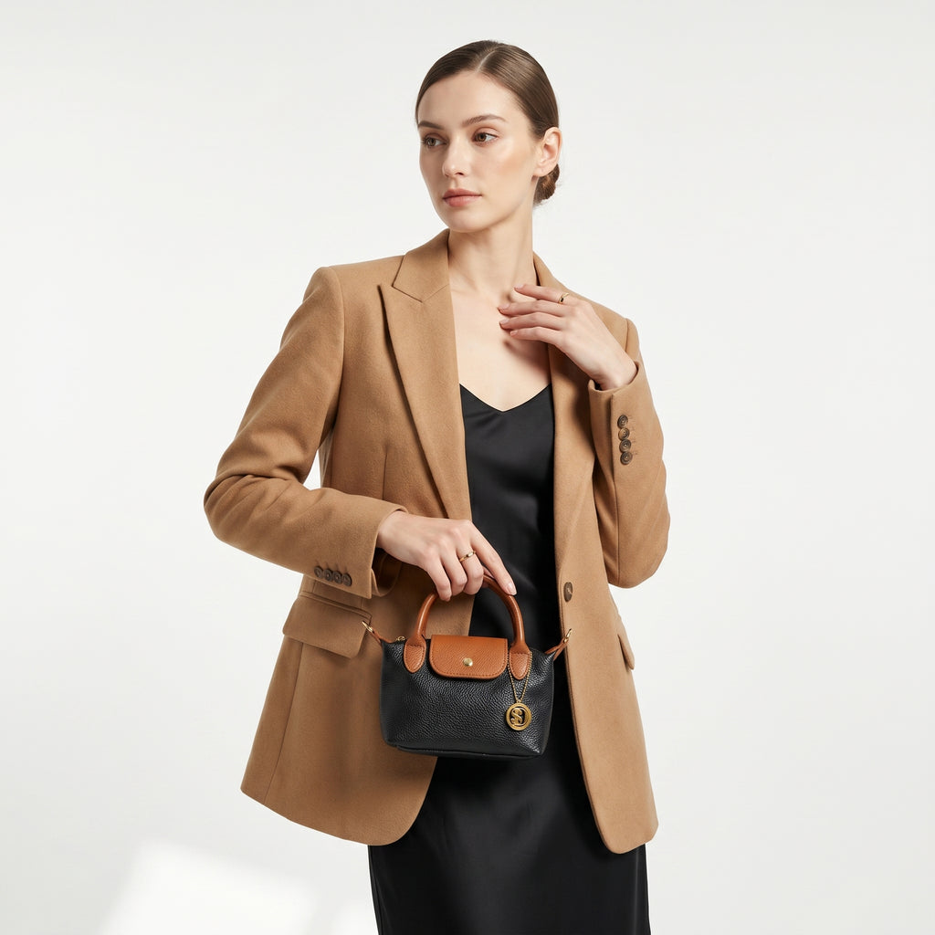 Venis Mini Borsa a Mano Bicolore in Vera Pelle con Patta e Ciondolo SD - Stile Donna Bags