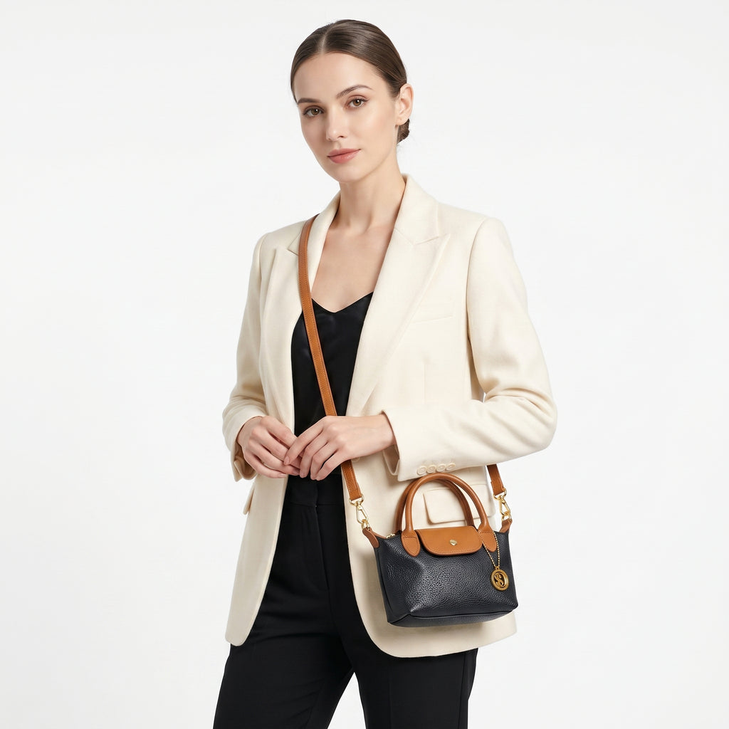 Venis Mini Borsa a Mano Bicolore in Vera Pelle con Patta e Ciondolo SD - Stile Donna Bags