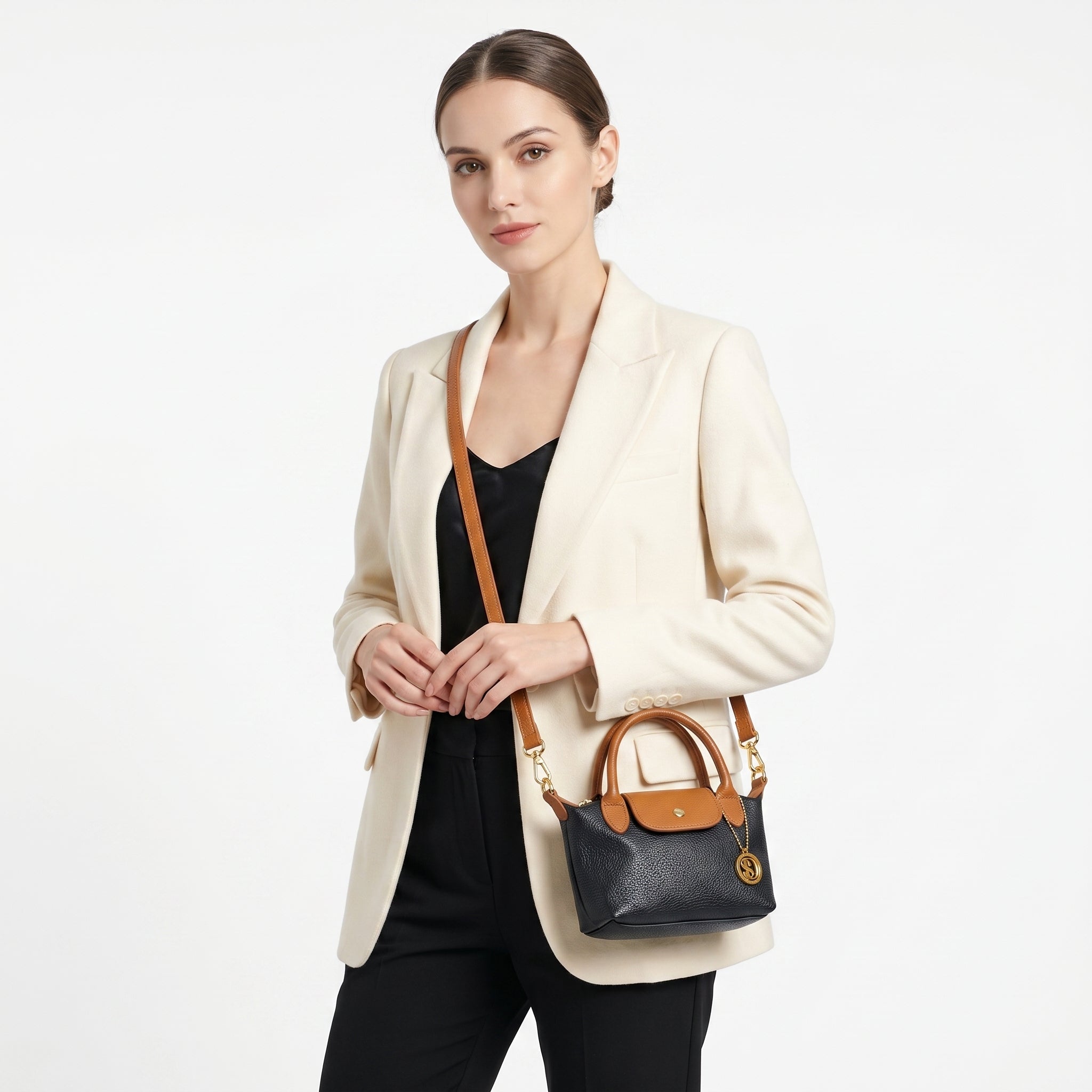 Venis Mini Borsa a Mano Bicolore in Vera Pelle con Patta e Ciondolo SD - Stile Donna Bags