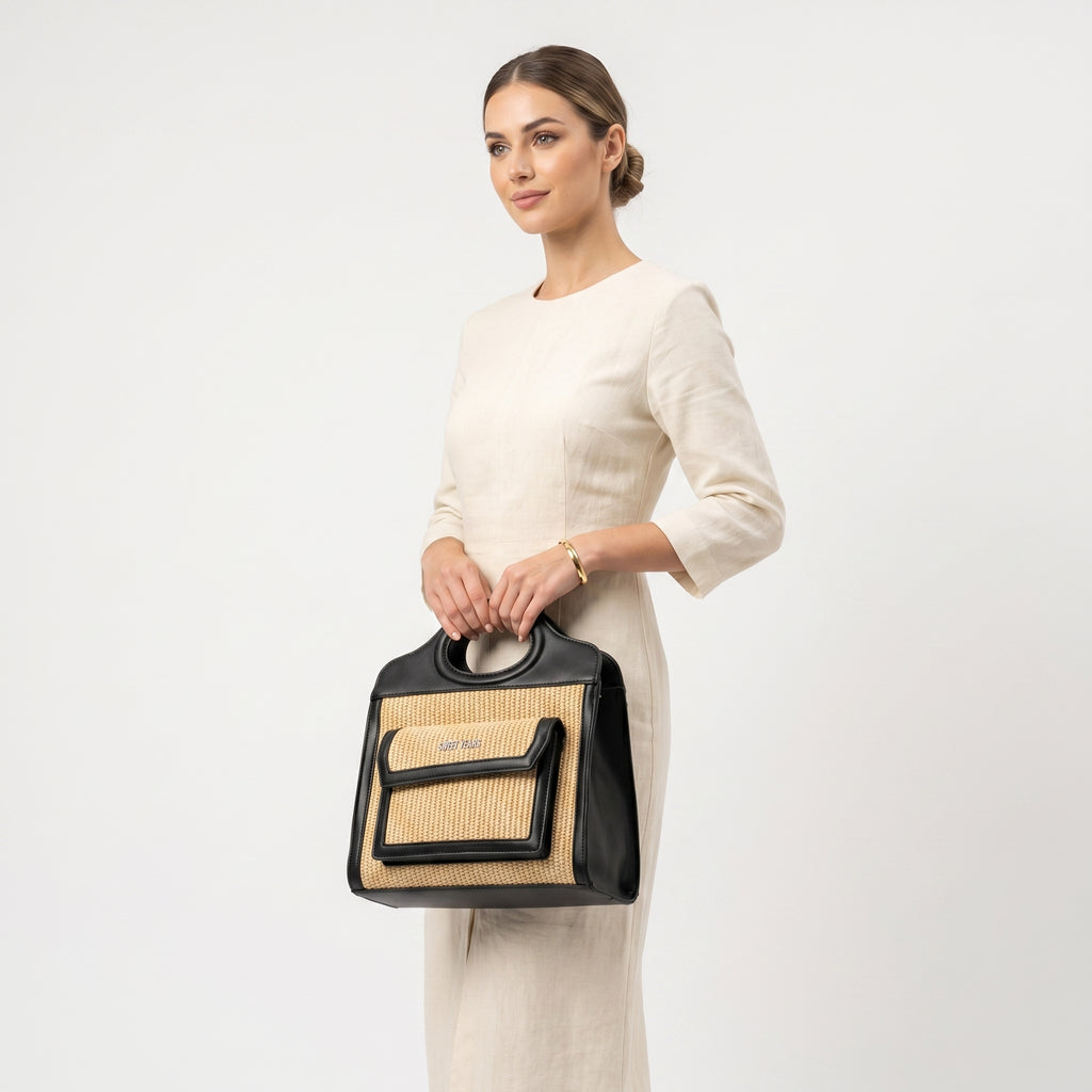 Sweet Years Borsa Shopping in Tessuto Intrecciato ed Ecopelle con Tasca Frontale - Stile Donna Bags