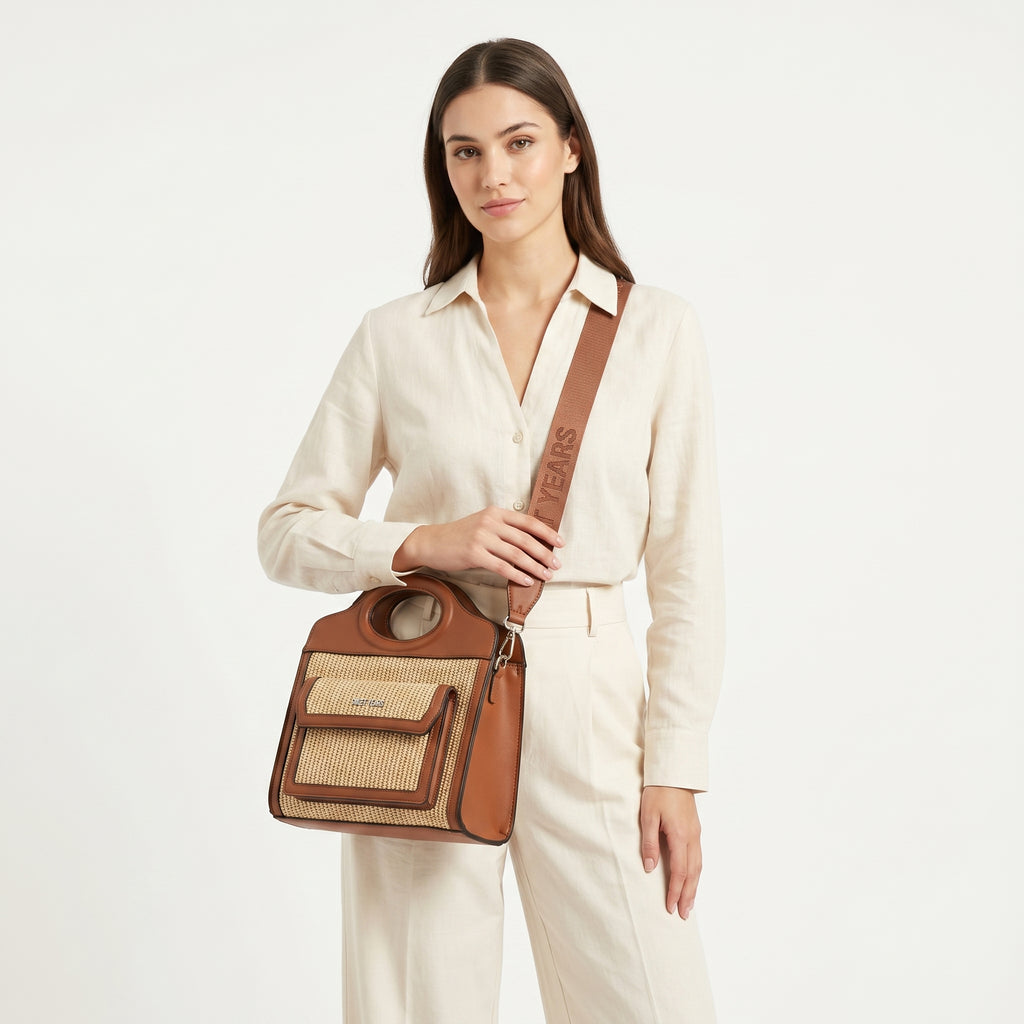 Sweet Years Borsa Shopping in Tessuto Intrecciato ed Ecopelle con Tasca Frontale - Stile Donna Bags