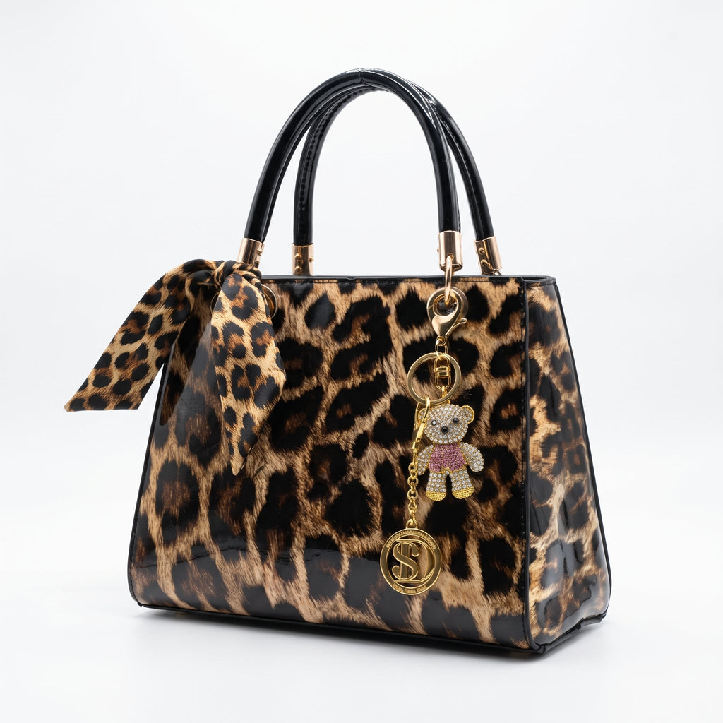 Milano Borsa a Mano Animalier con Foulard e Ciondolo Orsetto - Stile Donna - Catania