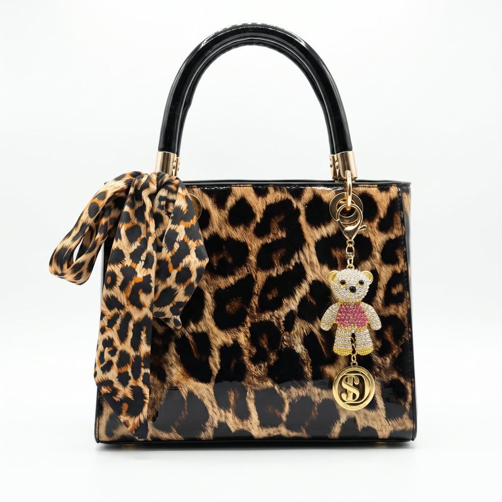 Milano Borsa a Mano Animalier con Foulard e Ciondolo Orsetto - Stile Donna - Catania