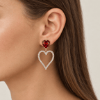 Orecchini a Cuore con Cristallo Rosso - Stile Donna - Catania