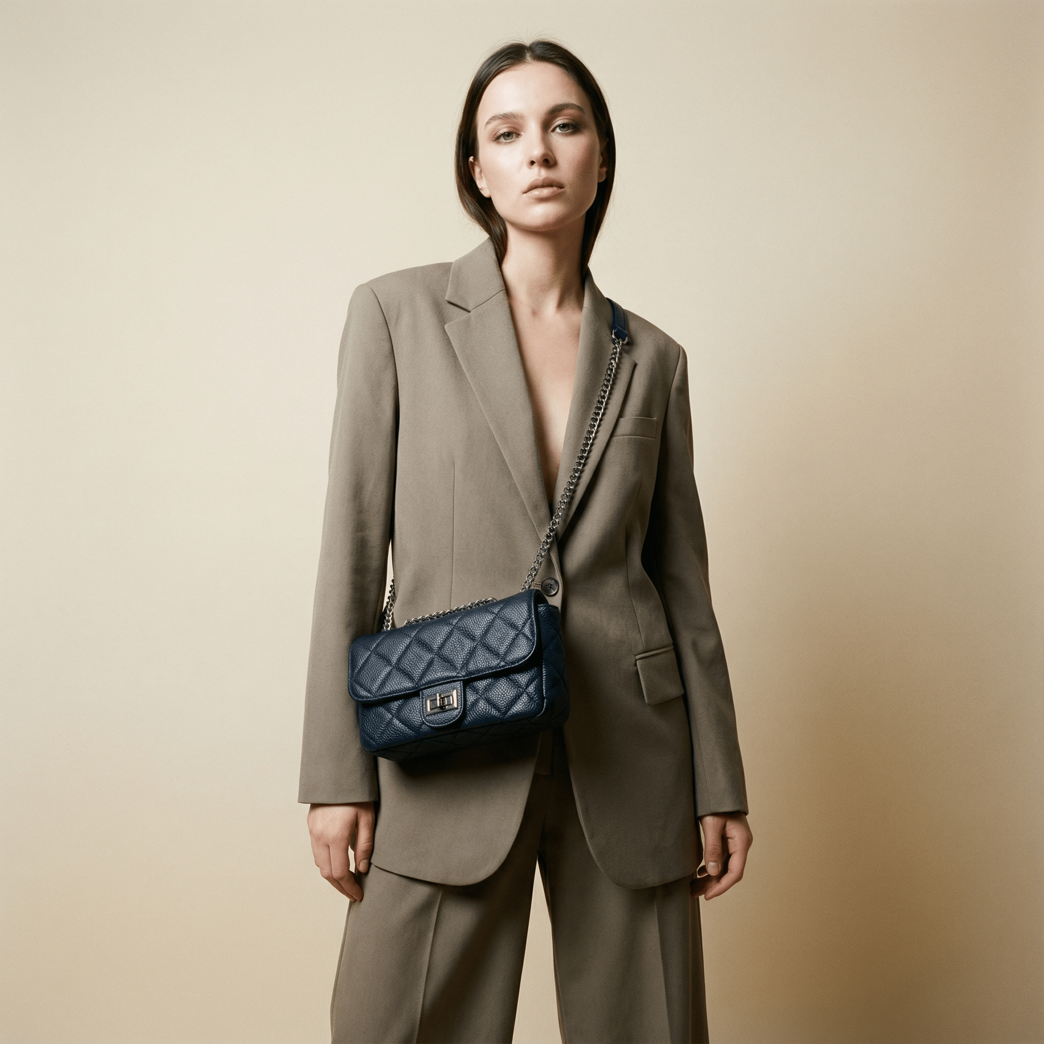Pouch Clutch in Ecopelle con Catena Finitura Color Argento - Stile Donna Bags