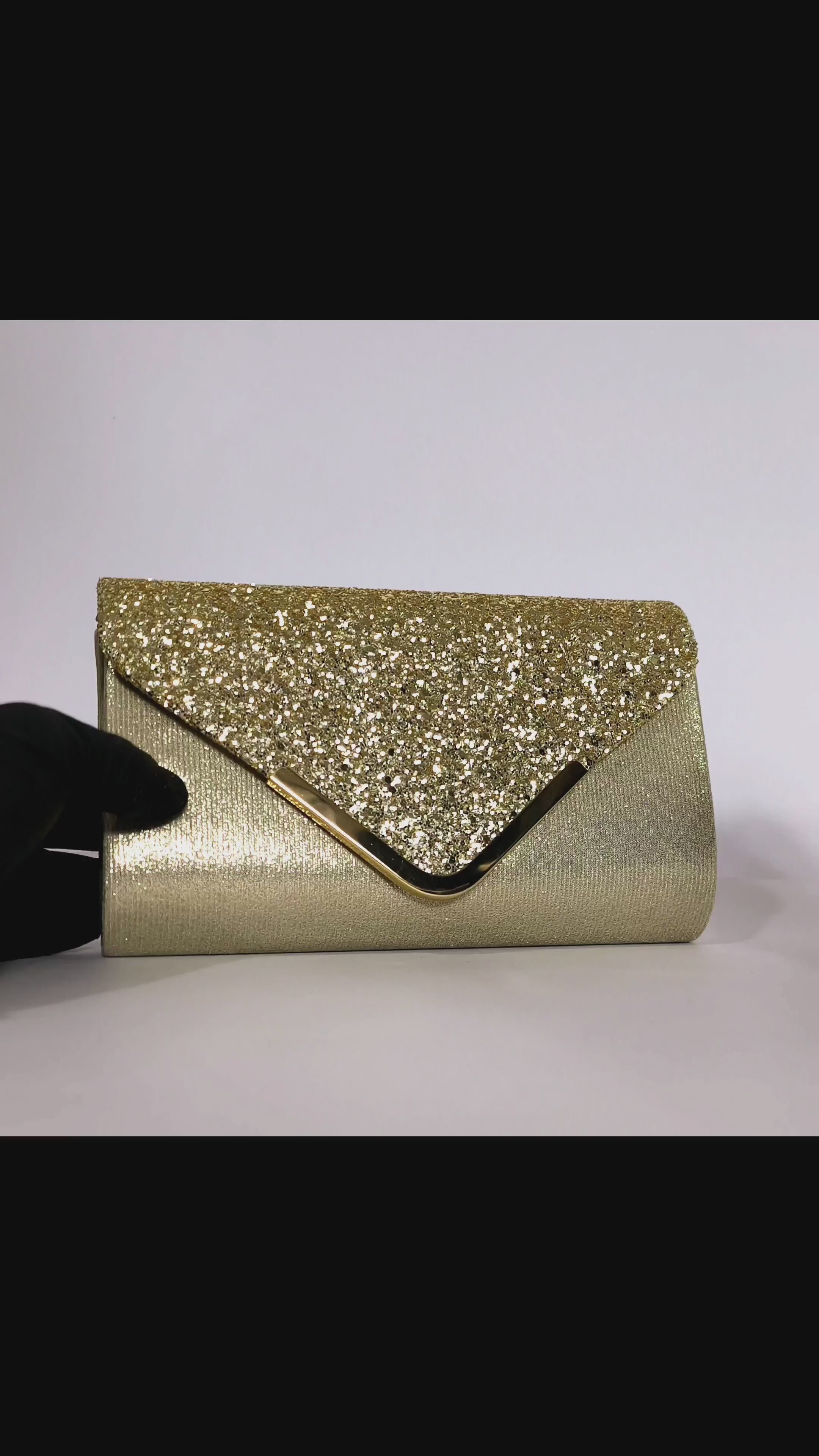 Clutch Busta con Patta Glitter Oro-stiledonna