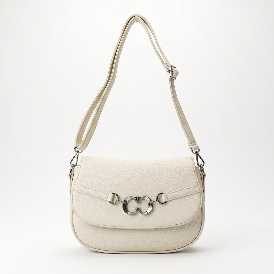Saddle Bag Charro Beige con Doppio Anello Logo e Tracolla Rimovibile