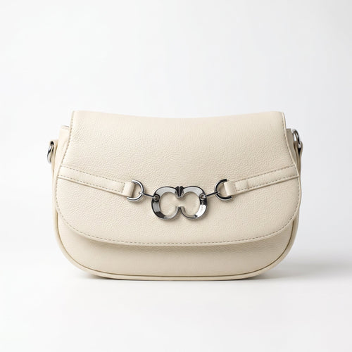 Saddle Bag Charro Beige con Doppio Anello Logo e Tracolla Rimovibile - Stile Donna Bags
