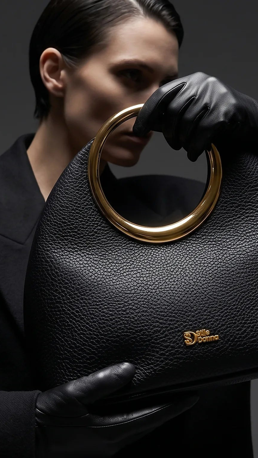 A woman carrying a leather bag
