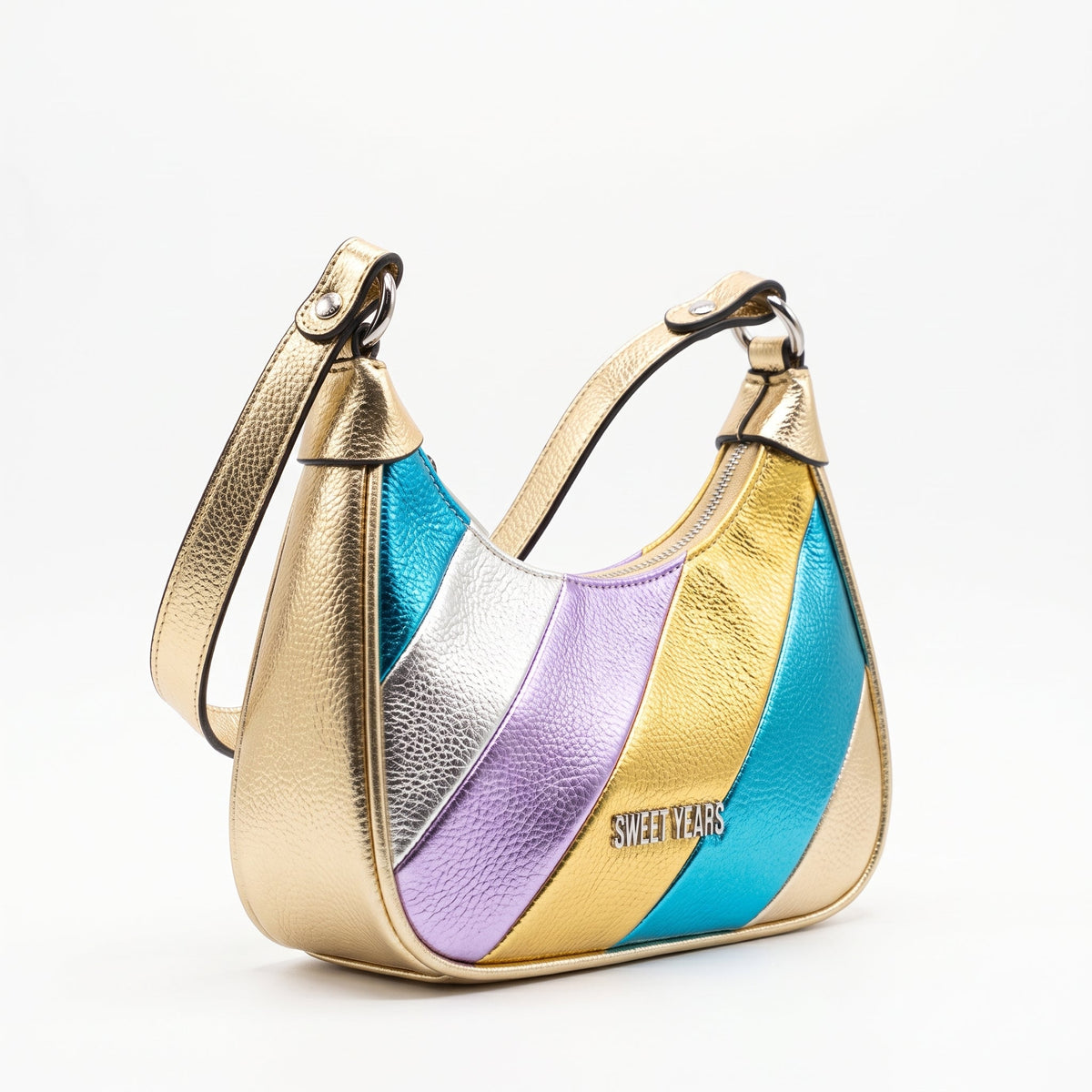 Sweet Years Borsa a Tracolla Righe Rainbow Metallic in Ecopelle - Stile Donna - Catania