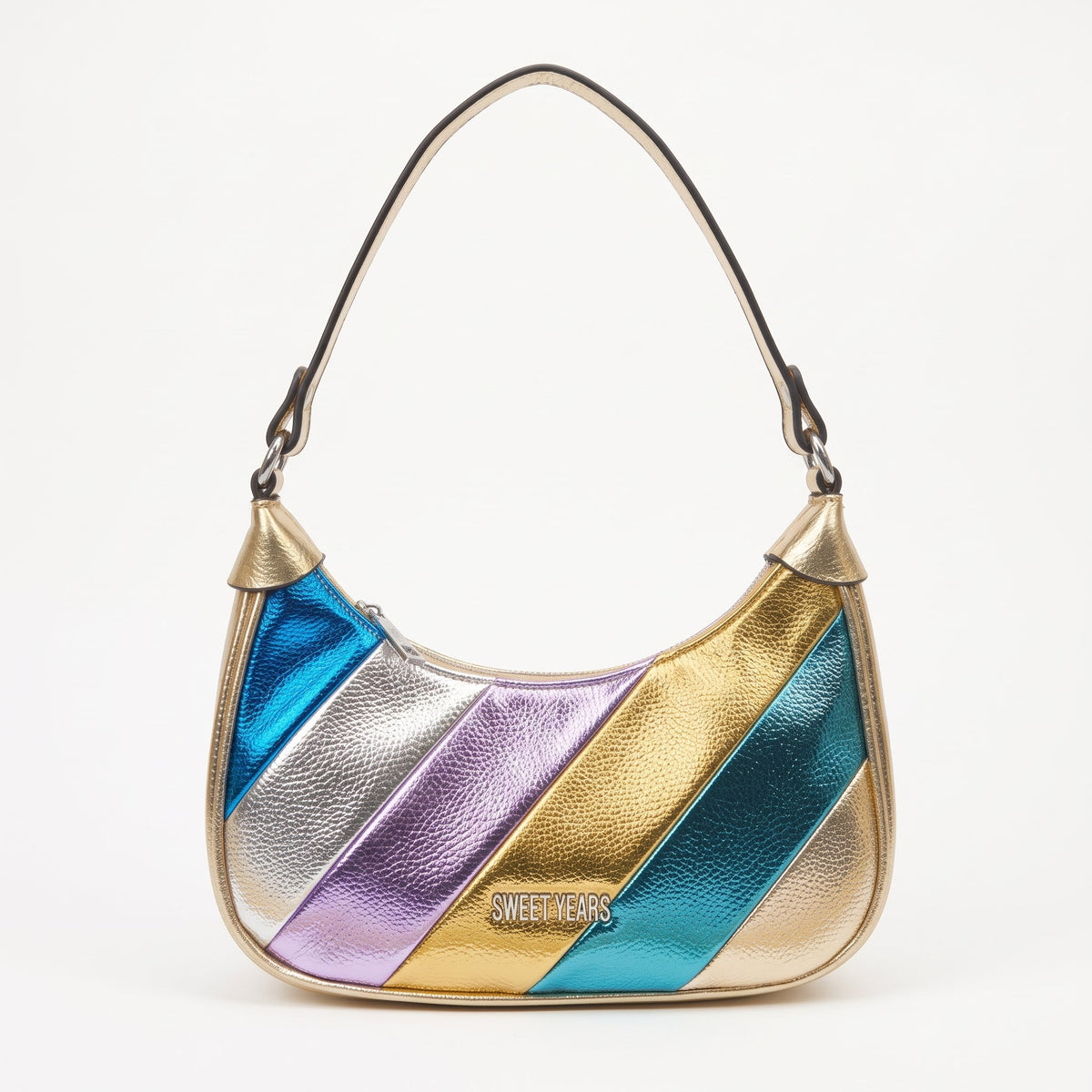 Sweet Years Borsa a Tracolla Righe Rainbow Metallic in Ecopelle - Stile Donna - Catania