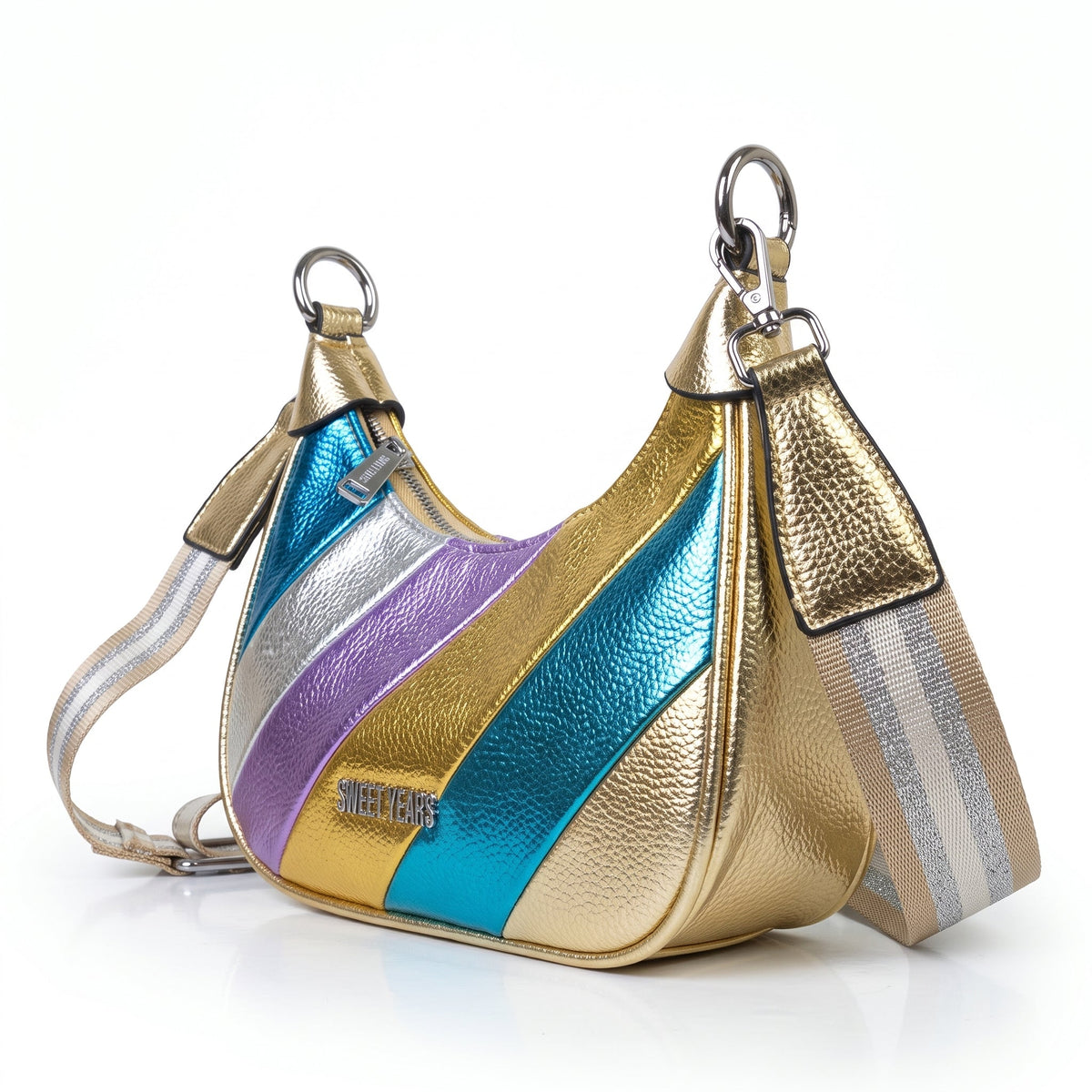 Sweet Years Borsa a Tracolla Righe Rainbow Metallic in Ecopelle - Stile Donna - Catania