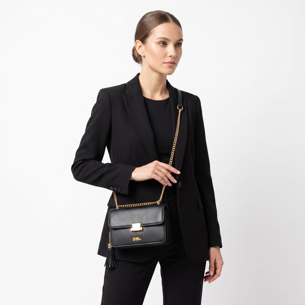 Vallo Borsa a Tracolla in Ecopelle Nera - Stile Donna - Catania