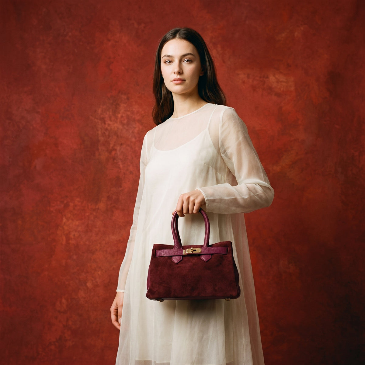 Velinara Borsa Scamosciata Bordeaux - Stile Donna - Borsa a mano