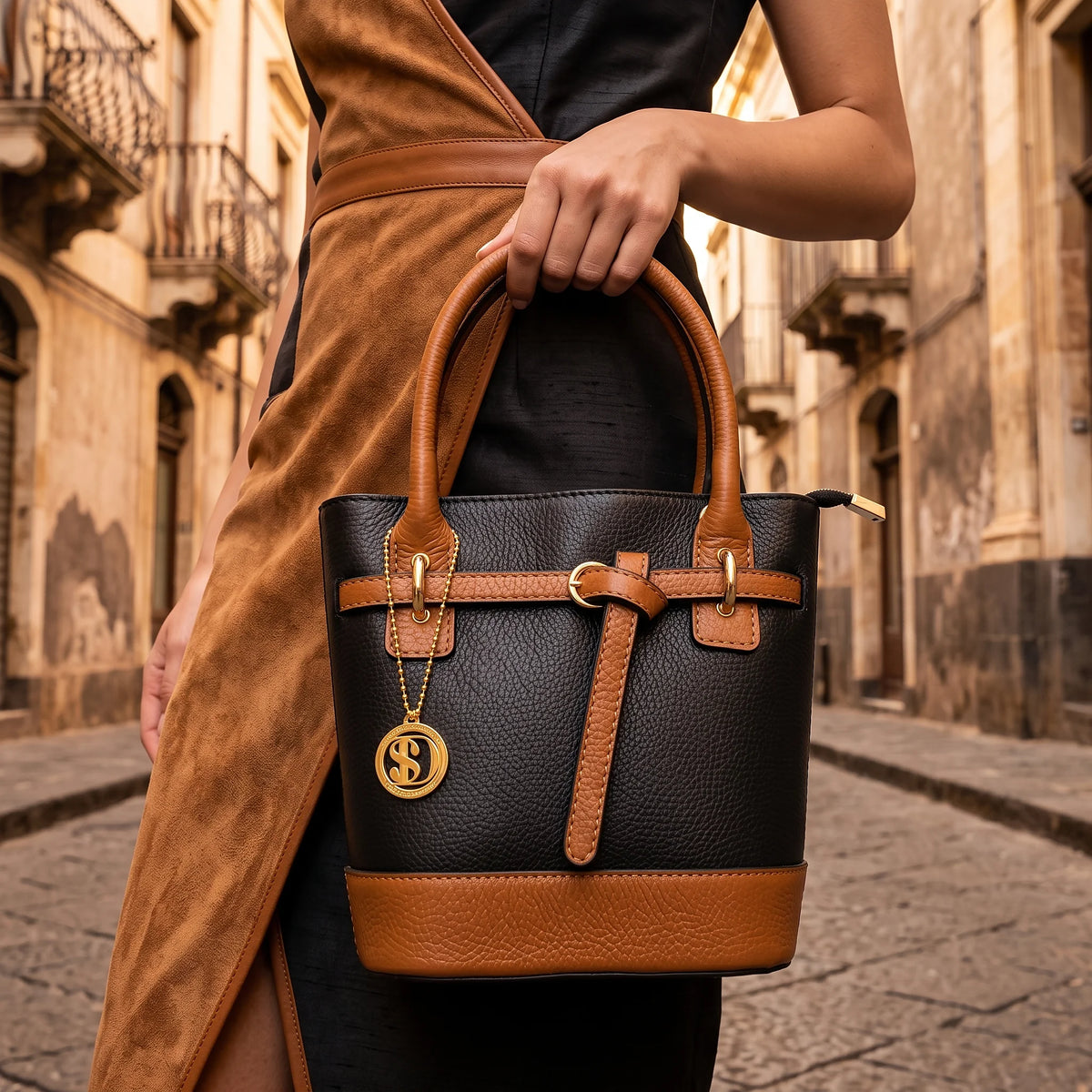 a woman holding a shopper bag