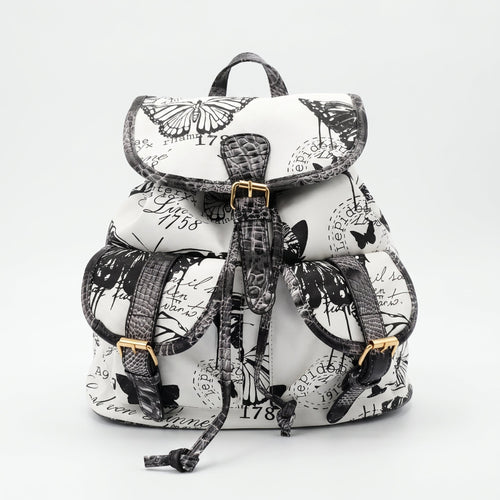 Zaino Adelina in Canvas Farfalle con Rifiniture in Ecopelle e Coulisse - Stile Donna Bags