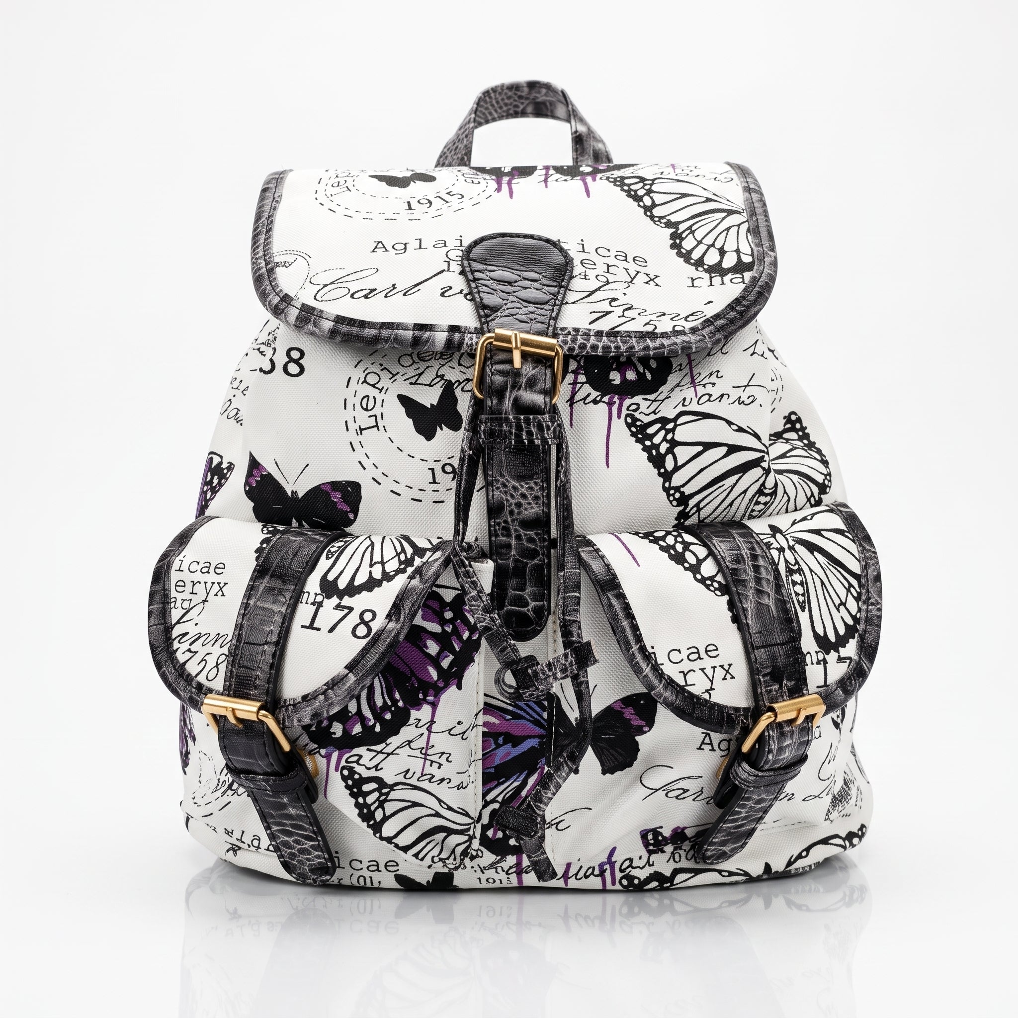 Zaino Adelina in Canvas Farfalle con Rifiniture in Ecopelle e Coulisse - Stile Donna Bags