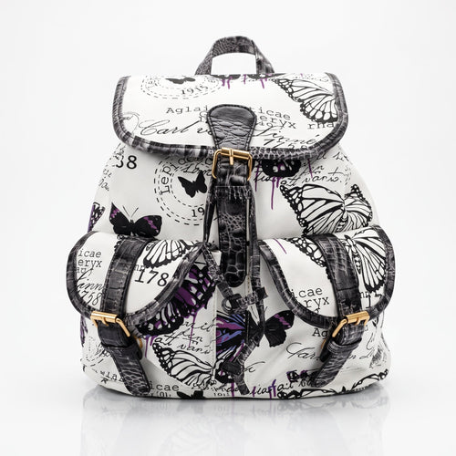 Zaino Adelina in Canvas Farfalle con Rifiniture in Ecopelle e Coulisse - Stile Donna Bags
