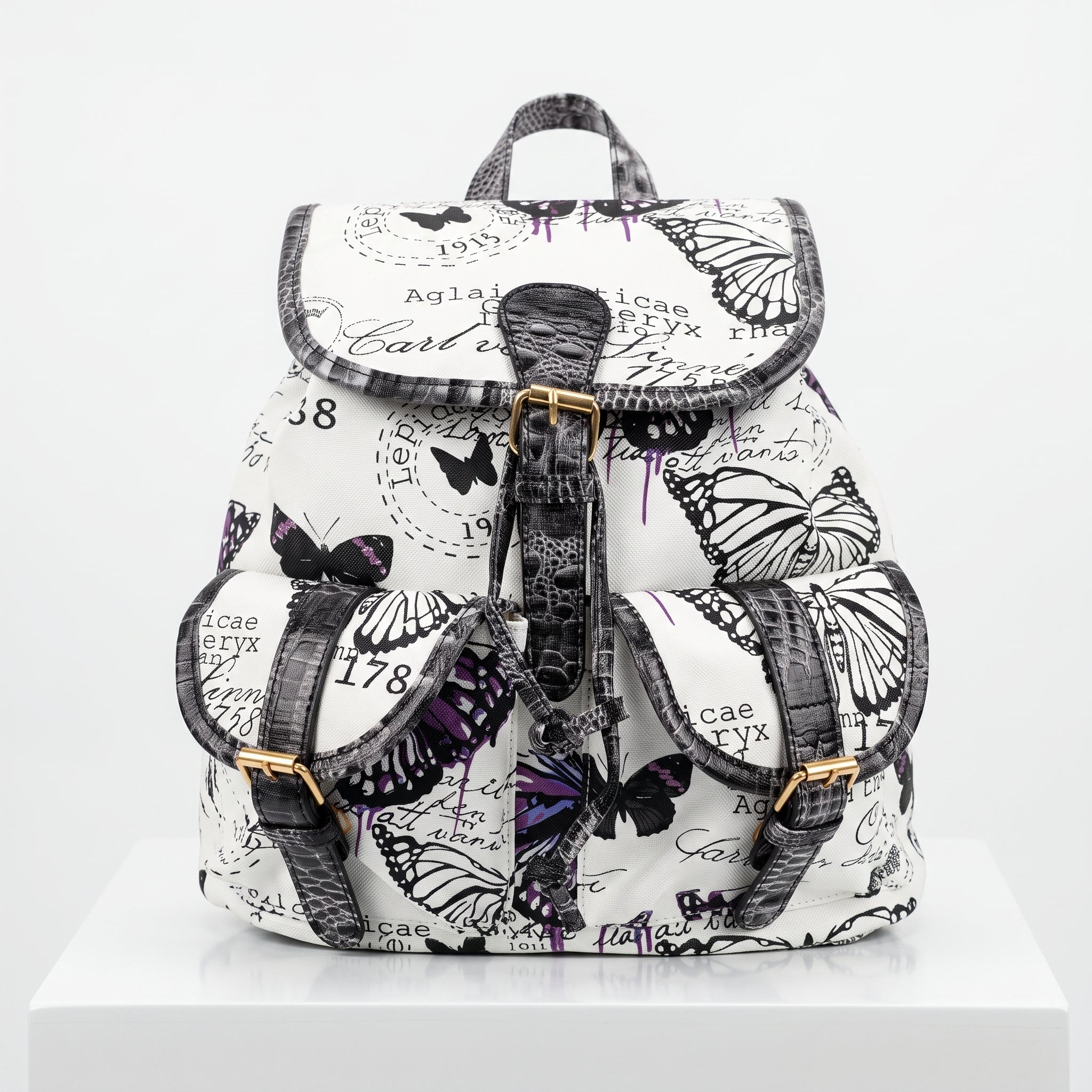 Zaino Adelina in Canvas Farfalle con Rifiniture in Ecopelle e Coulisse - Stile Donna Bags