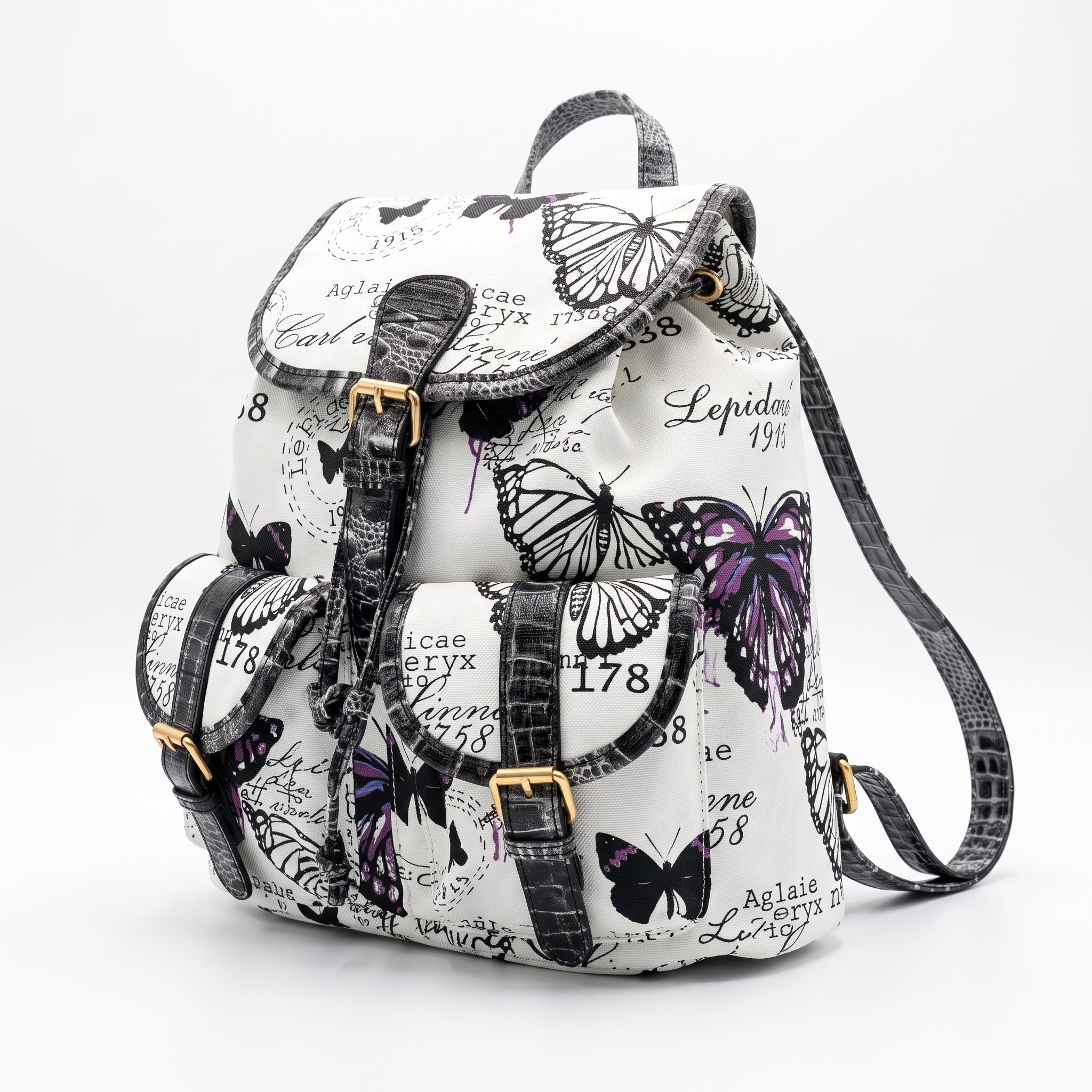 Zaino Adelina in Canvas Farfalle con Rifiniture in Ecopelle e Coulisse - Stile Donna Bags
